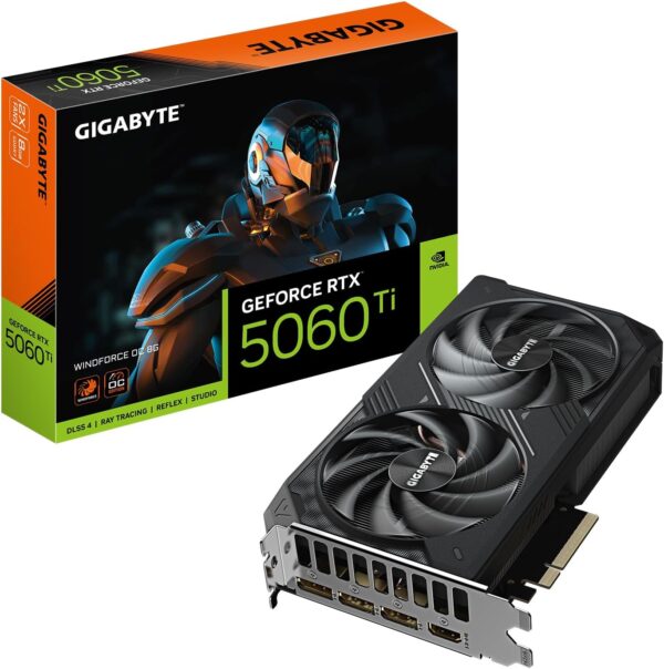 TARJETA DE VIDEO GIGABYTE RTX 5060 Ti WINDFORCE OC 8G, 8 GB 128 bits GDDR7, PCIe 5.0, sistema de refrigeración WINDFORCE