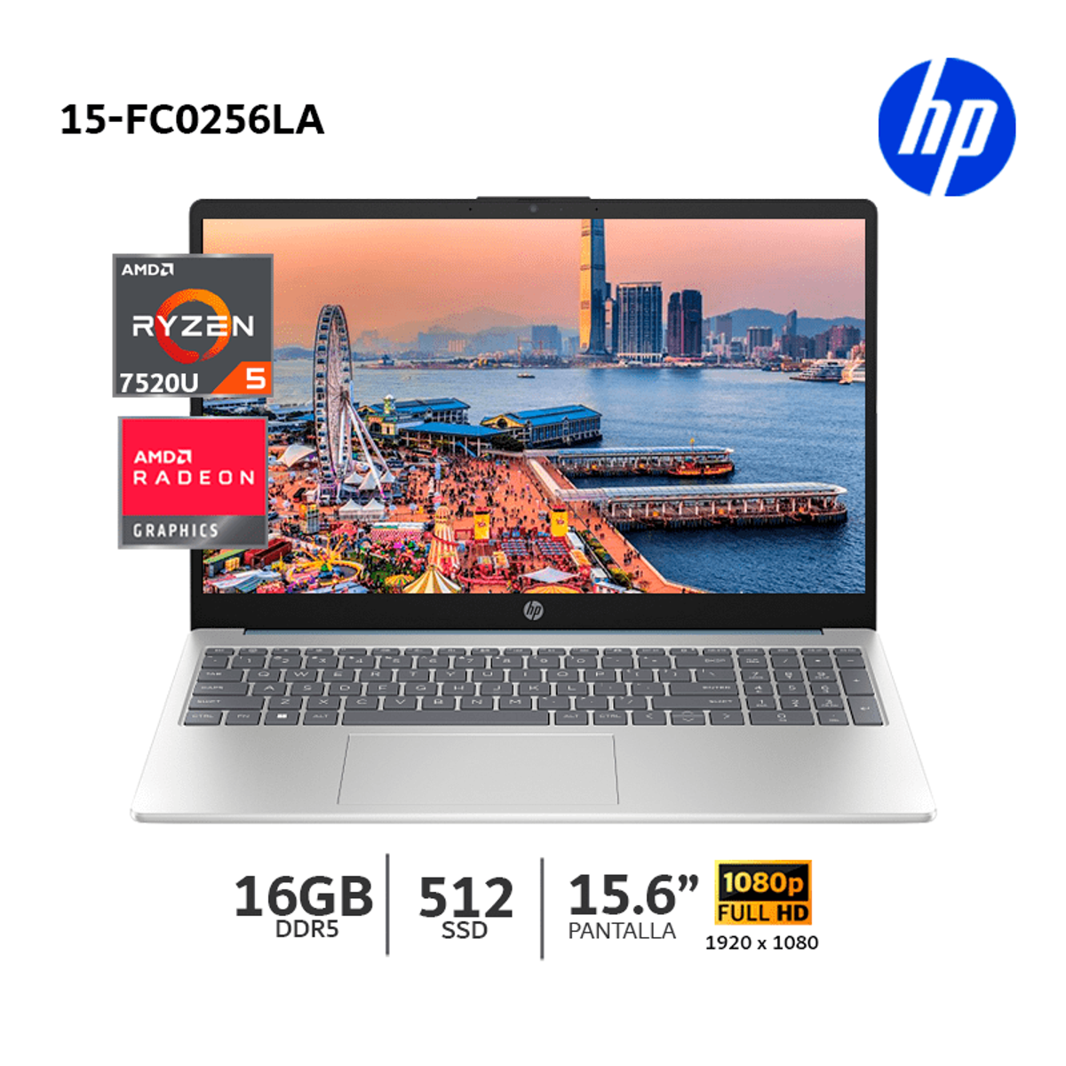 Hp 15 Fd0256la Amd Ryzen 5 7520u 512gb Ssd Pantalla 15 6 Fhd No Dvd Hdmi Freedos Dorado Calido
