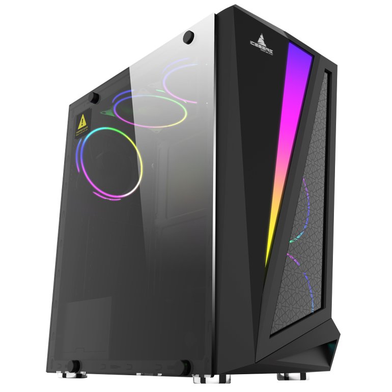 CAJA ICEBERG FLUX NEGRA TIRA RGB VIDRIO TEMPLADO